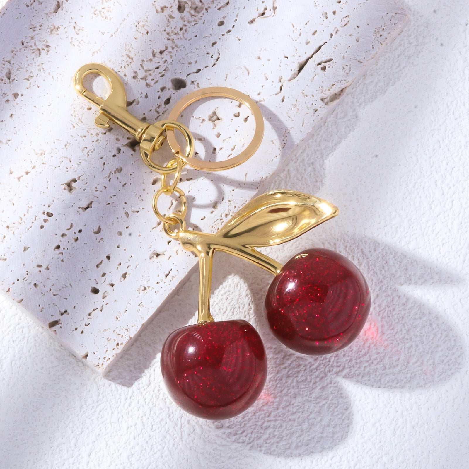 A Pair Of Red - Cherry Crystal Bag Glitter Keychain | Nova Goods